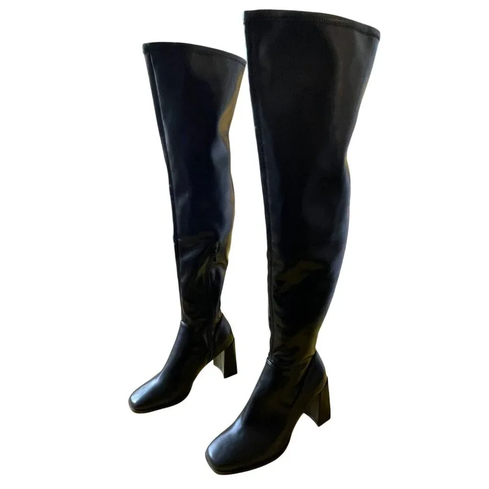 Open Edit Over the Knee Faux Leather Boots Size 7 NEW